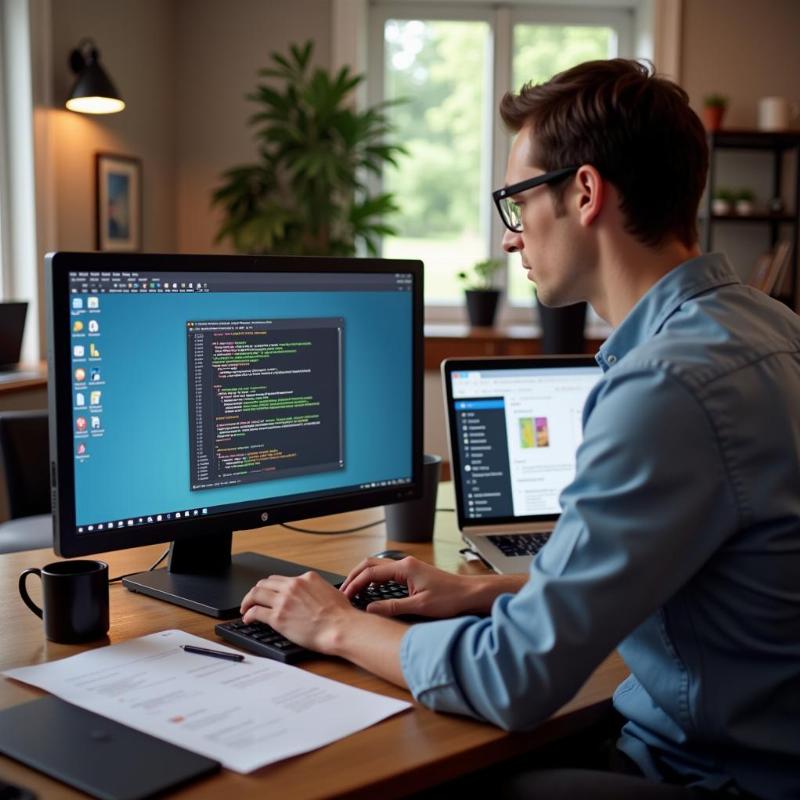 Kỹ thuật viên chuyên nghiệp cài đặt phần mềm tại nhà cho khách hàng