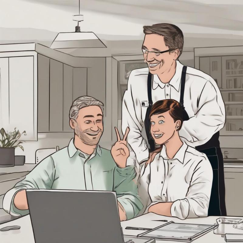 Kỹ thuật viên dịch vụ cài Win tại nhà đang tư vấn cho khách hàng về lựa chọn hệ điều hành