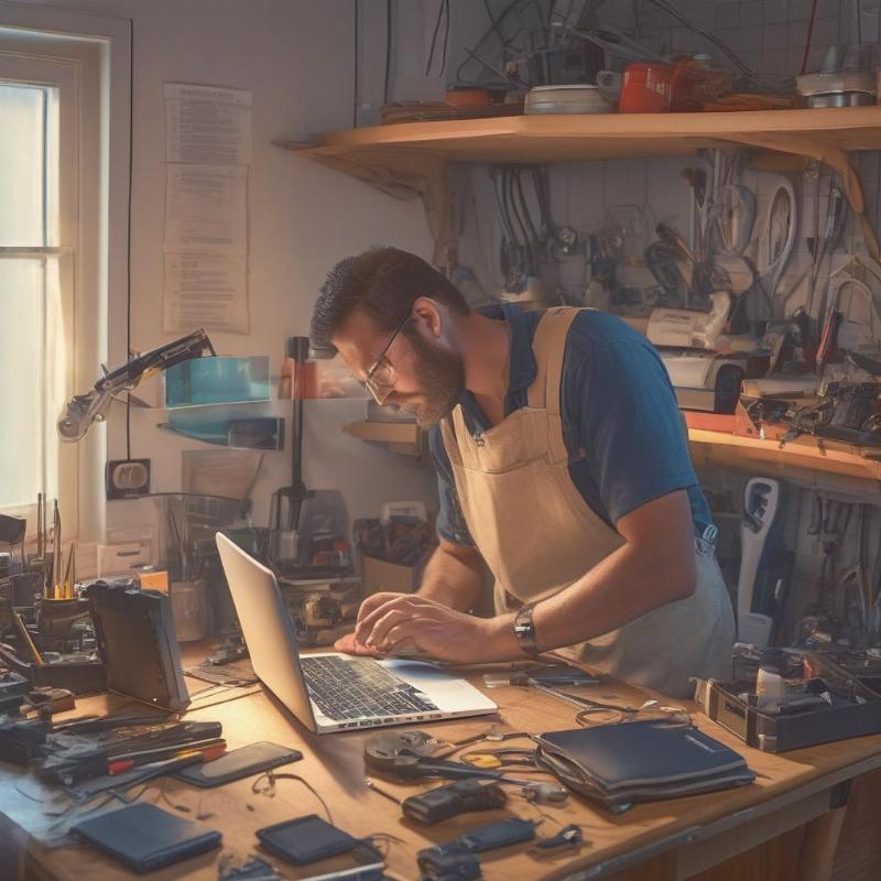 Kỹ thuật viên chuyên nghiệp đang sửa laptop ngay tại nhà khách hàng