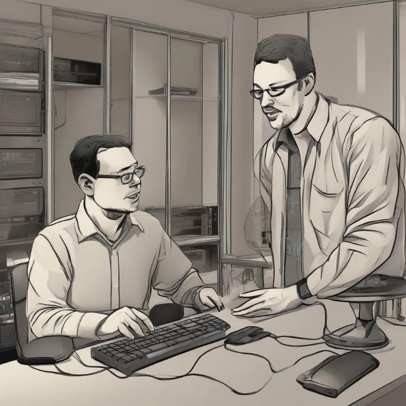 Kỹ thuật viên chuyên nghiệp đang tư vấn và giải đáp thắc mắc cho khách hàng về máy tính