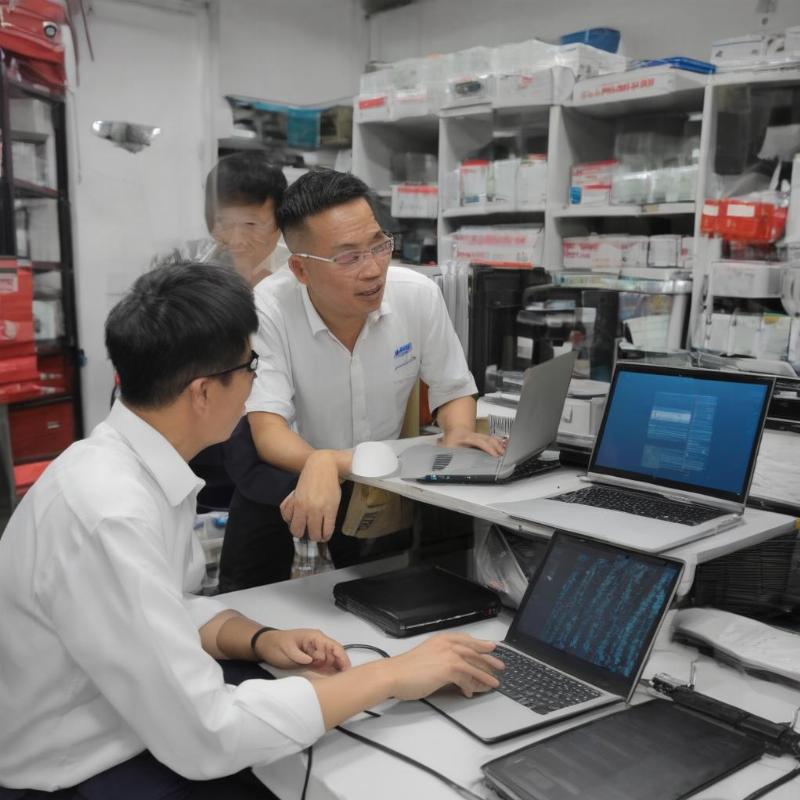 Một kỹ thuật viên chuyên nghiệp đang giải thích quy trình cài đặt phần mềm trên laptop cho khách hàng ở TP.HCM.