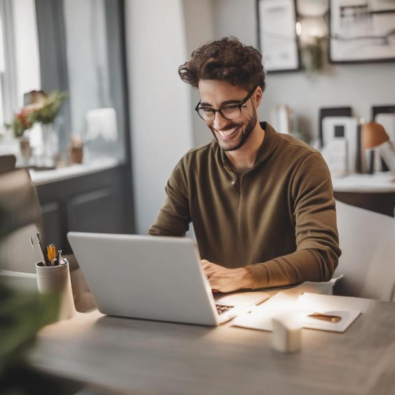 Người dùng vui vẻ làm việc trên laptop sau khi sửa máy tính tại nhà giá rẻ TP.HCM