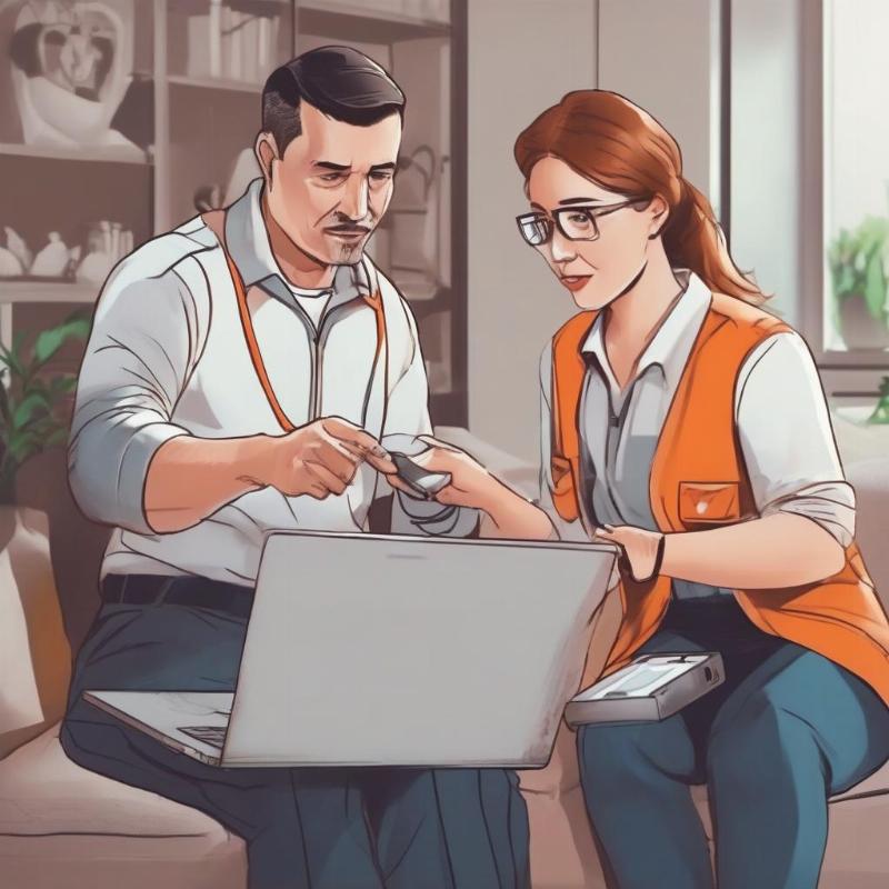 Kỹ thuật viên dịch vụ khôi phục dữ liệu tại nhà đang tư vấn cho khách hàng về giải pháp cứu dữ liệu.