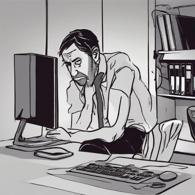 Một người đang nhìn vào màn hình máy tính bàn đen thui với vẻ mặt lo lắng, thể hiện các vấn đề máy tính thường gặp tại nhà
