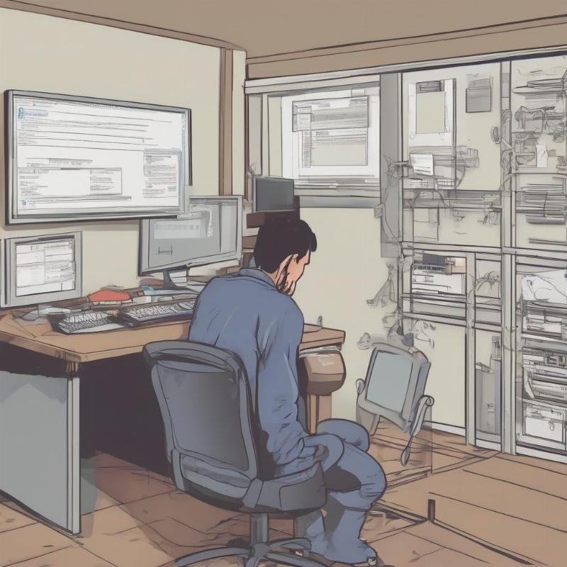 Người đang cố gắng sửa lỗi kết nối mạng trên máy tính tại nhà một cách khó khăn, thể hiện sự bối rối và cần giúp đỡ