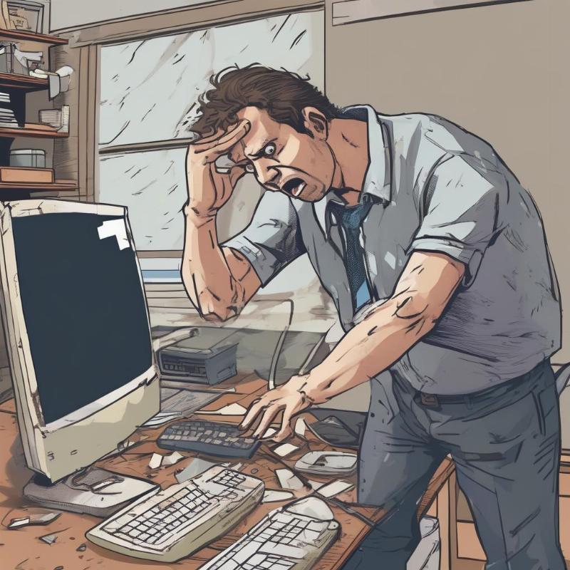 Hình ảnh minh họa máy tính bị hỏng khiến người dùng khó chịu, bối rối không biết xử lý thế nào